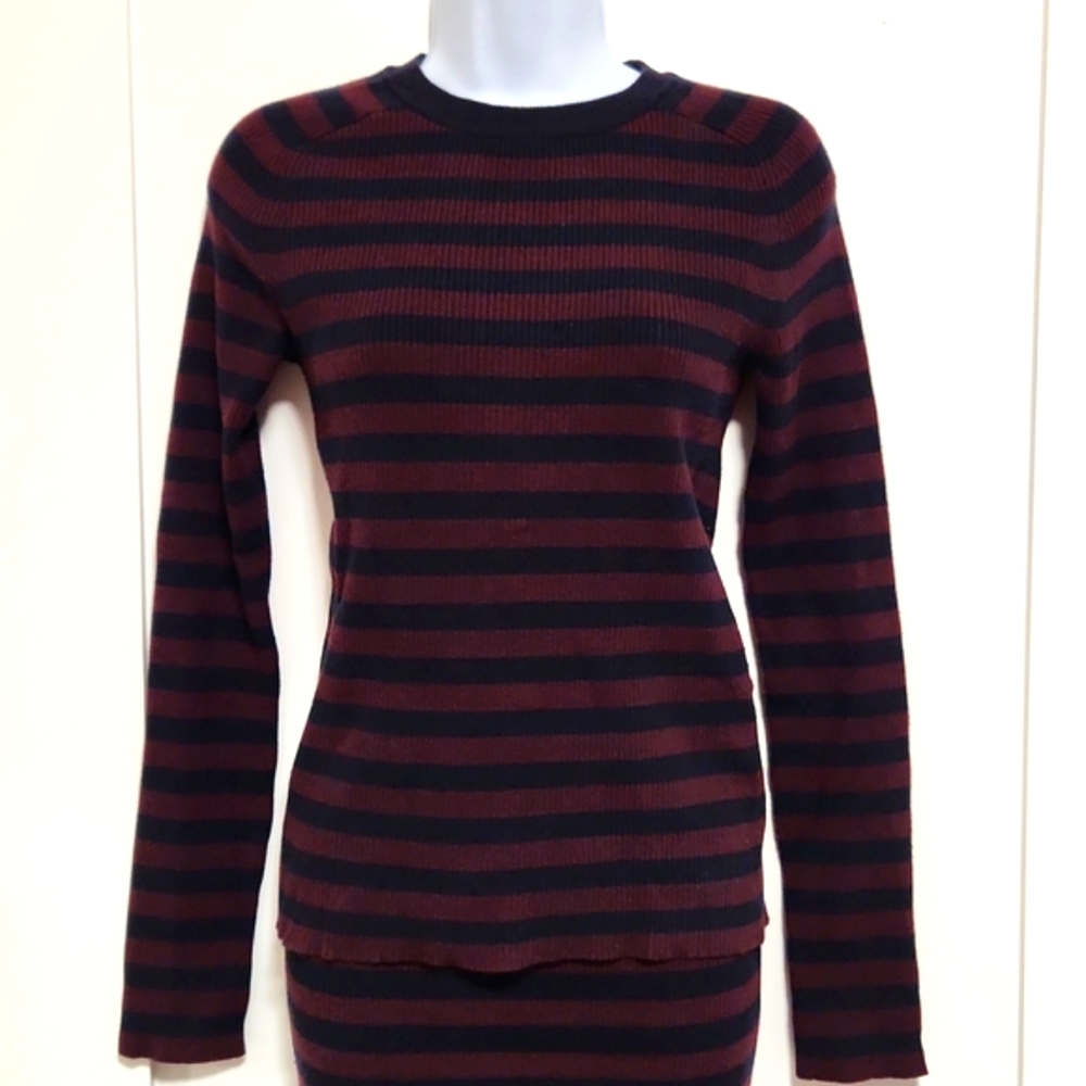 Burgundy Stripe Ribbed Knit Top